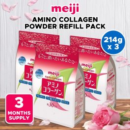 Meiji Best-seller Amino Collagen Powder Regular Refill Pack 214g x 3 [3 Mnths Supply]